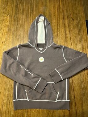 Almost Vintage Life Is Good Brown Hoodie with White Daisy and positive Vibes.